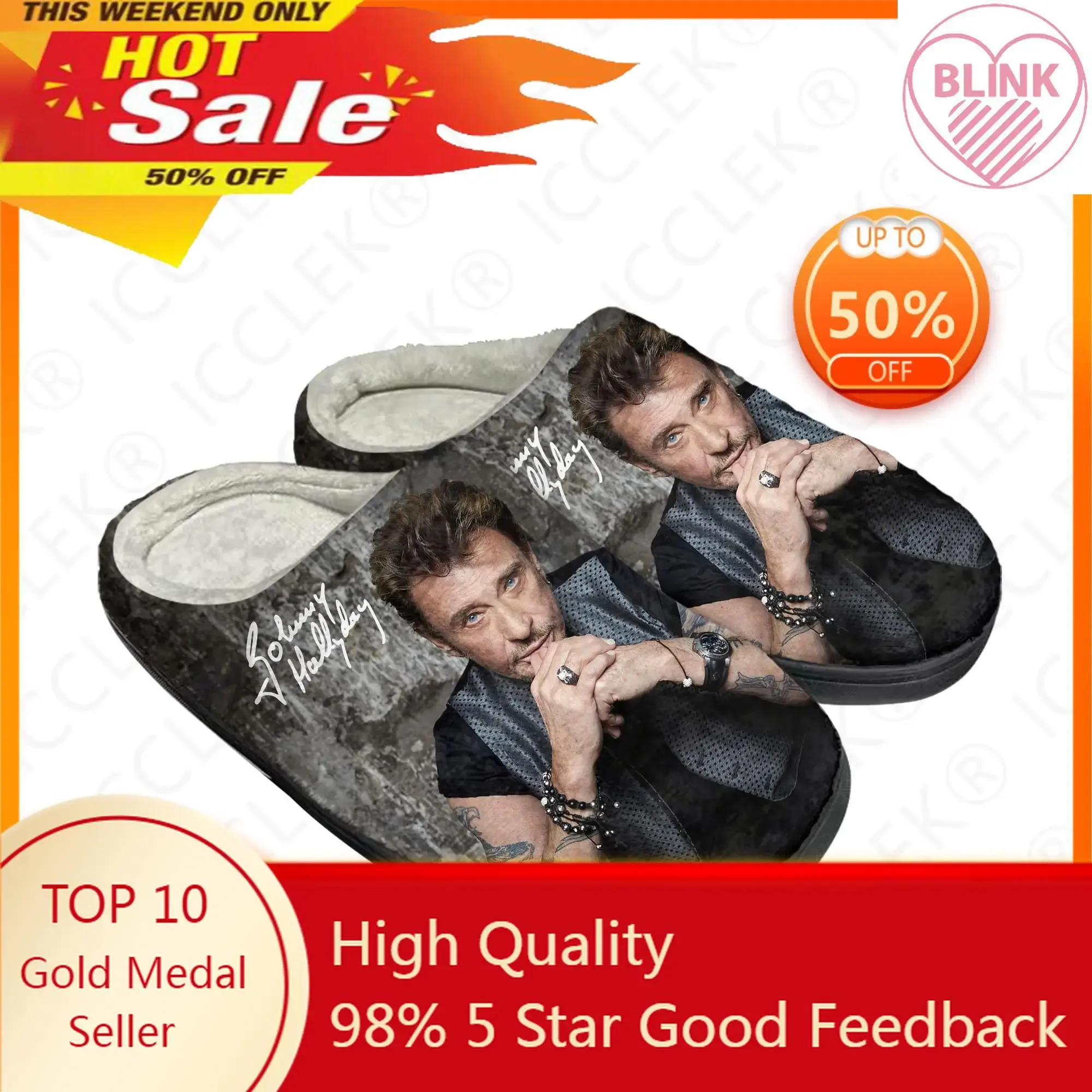 Johnny Hallyday Rock Singer Home Cotton Custom Slippers Mens Women Sandals Plush Casual Keep Warm Shoes Non-Slip Thermal Slipper