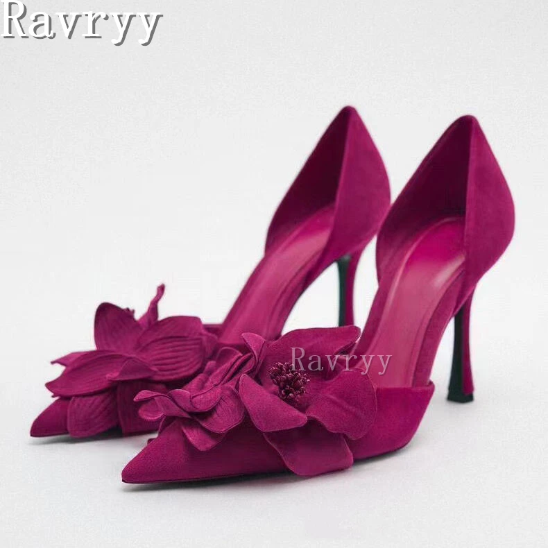

Ladies Pointy Toe Flowers Pumps Satin Thin High Heel Slip-On Single Shoes Women Elegance Party Dress Stiletto Shoes