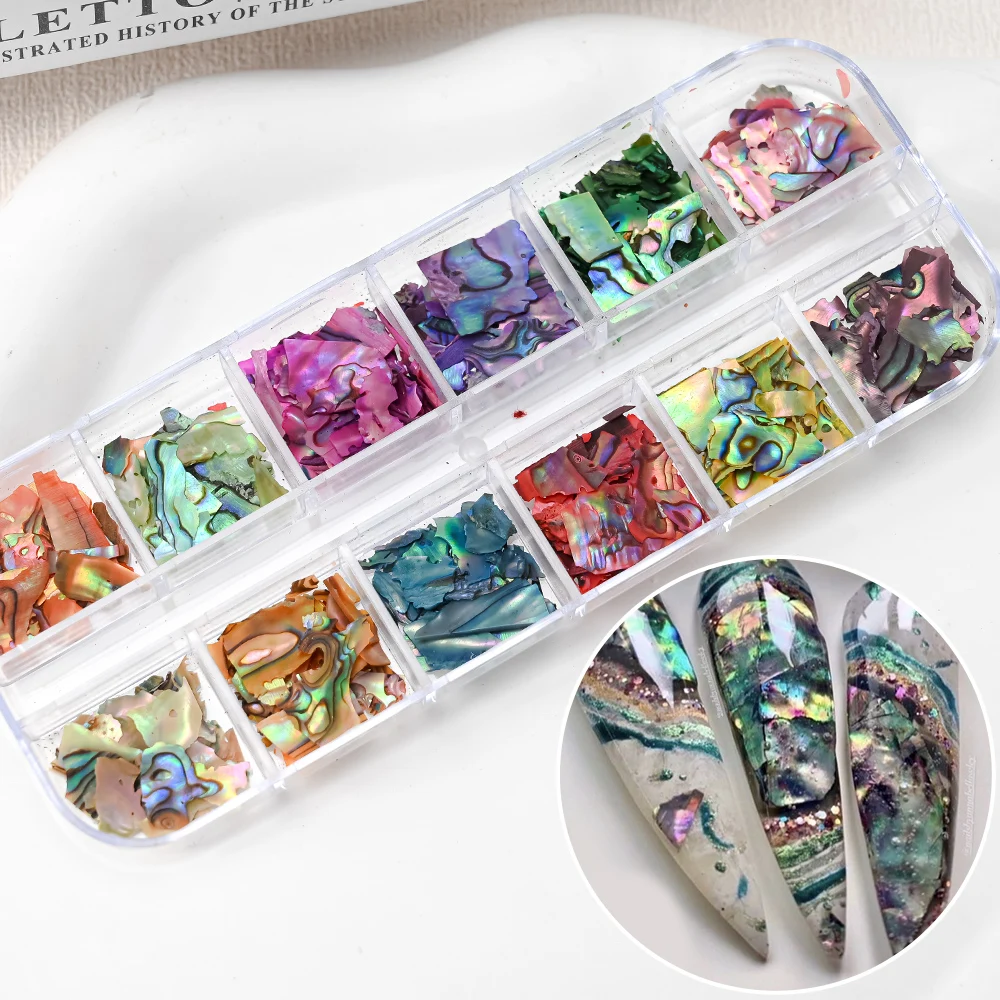 12Grids Nail Art Aurora Abalone Shell Flakes 3D Irregular Sea Shell Slices Nail Charms 1pcs Holographic Shell Sequins Nail Parts 4