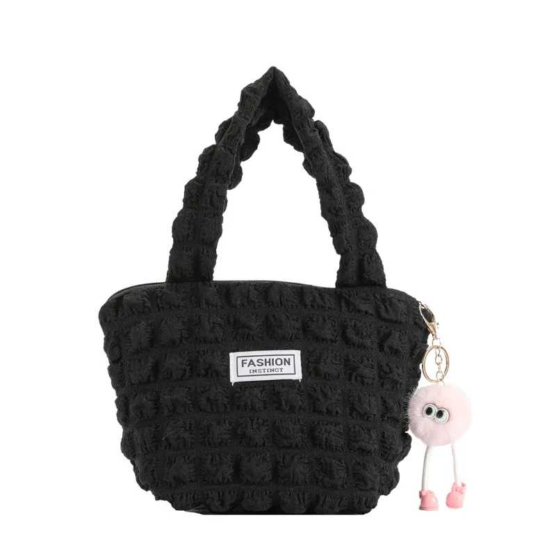 Bubble Flower Handbag for Women's New Little Fresh Girl Checkered Luxury Brand Handbag with Folded Shopping Top-Handle Bag