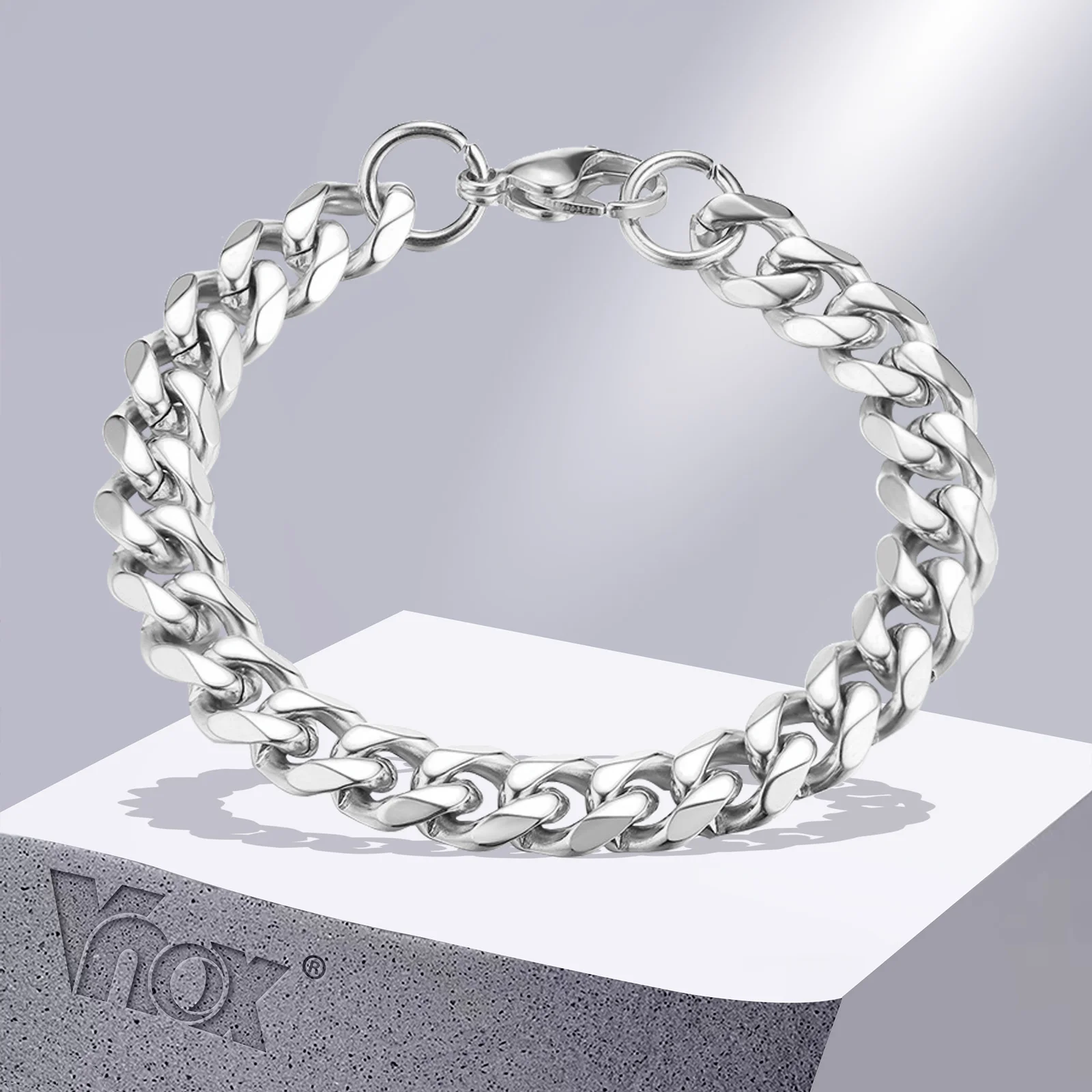 Vnox Solid Stainless Steel Bracelets for Men Women Black Gold Color Metal Punk Casual Curb Cuban Link Chain Bracelets