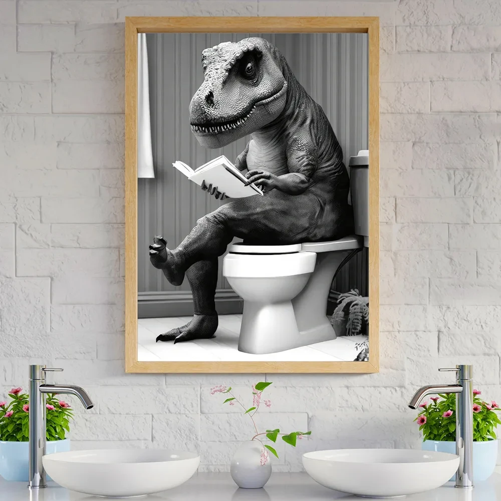T-Rex Dinosaur Kids Bagno Art Canvas Painting Dino Shower Poster Wall Dinosaur Immagine A Tema Soggiorno Home Toilet Decor