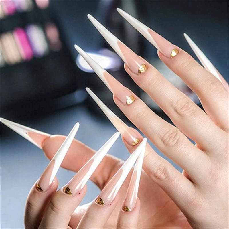 Juego de puntas de uñas postizas, Set de 10 piezas, transparente, Natural,  XXL, Extra largo, Stiletto, media cubierta acrílica, salón de belleza|Uñas  postizas| - AliExpress