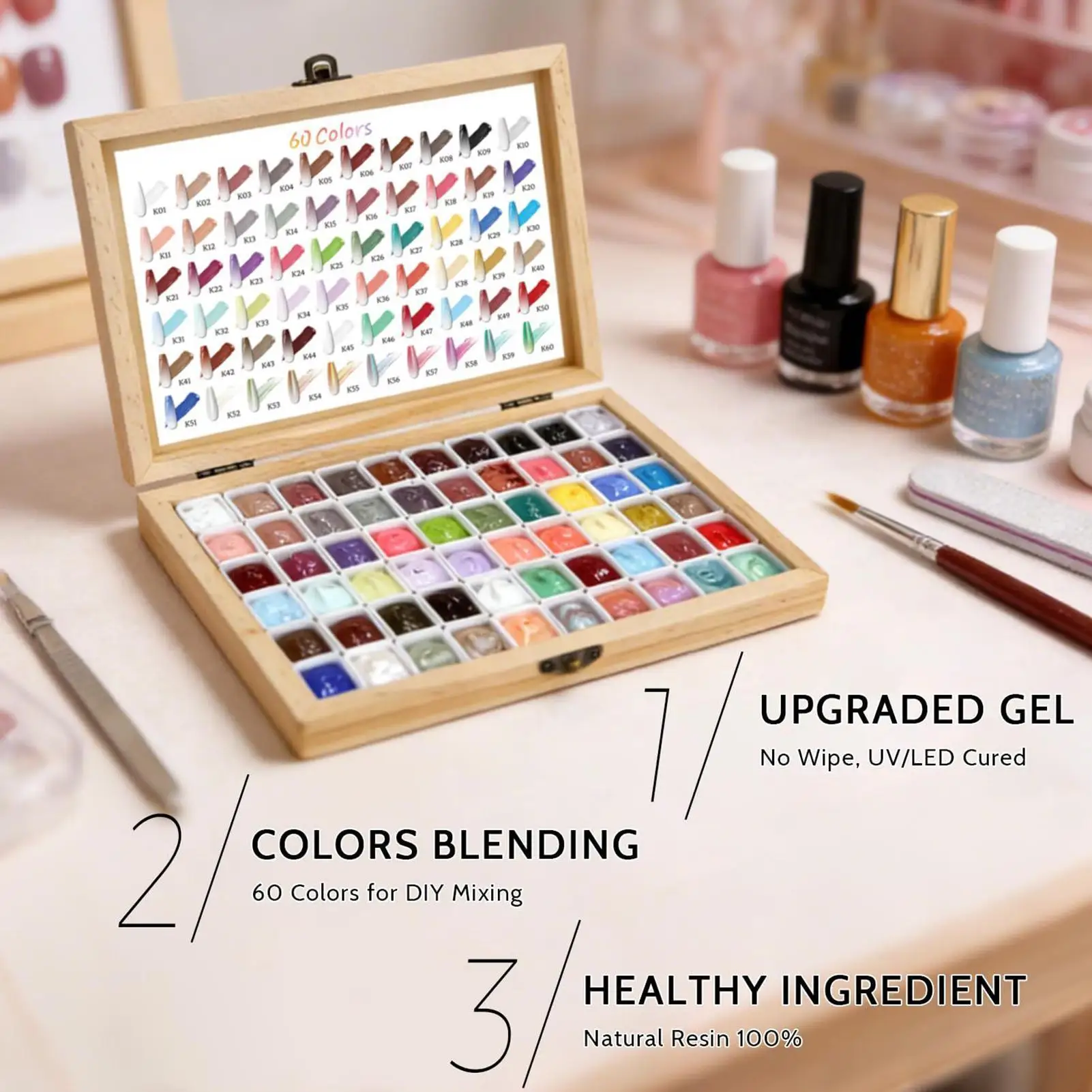 Gel per Unghie 60 Colori Altamente Pigmentato Senza Residui, Pittura per Nail Art per Casa, Viaggi, Dormitorio, Salone - immagine 6