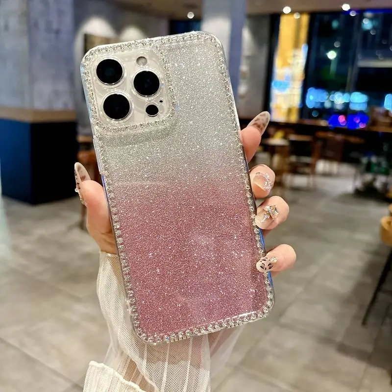 Gradient Glitter Bling Diamond Clear Soft Phone Case