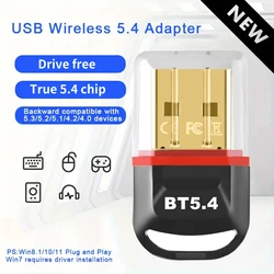 USB Bluetooth 5.4 Adapter WIreless Transmitter Receiver Dongle Audio Receiver Bluetooth 5.3 Adapter For Win8.1/10/11 Driver Free