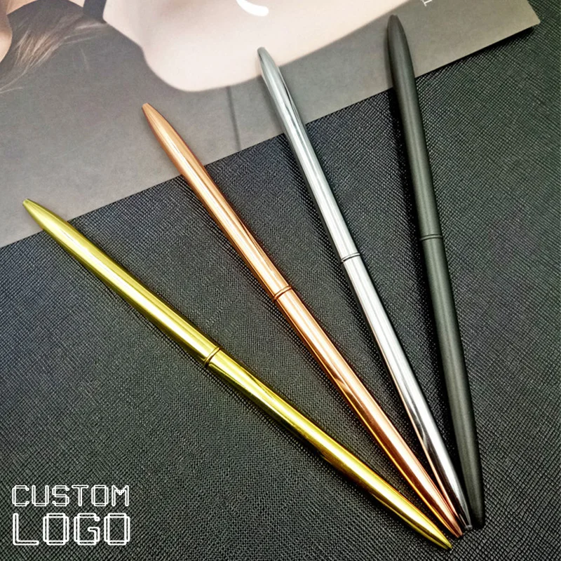 20pcs New Laser Custom Logo Business Advertising Metal Ballpoint Pens Gift Prize Pen Slender Rotating Carving Name Ballpoint Pen