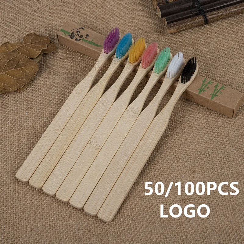 

50/100 pcs Soft Bristles Bamboo Toothbrush, Biodegradable Natural Bamboo Charcoal Toothbrushes, Eco Friendly Color Bristle Wood