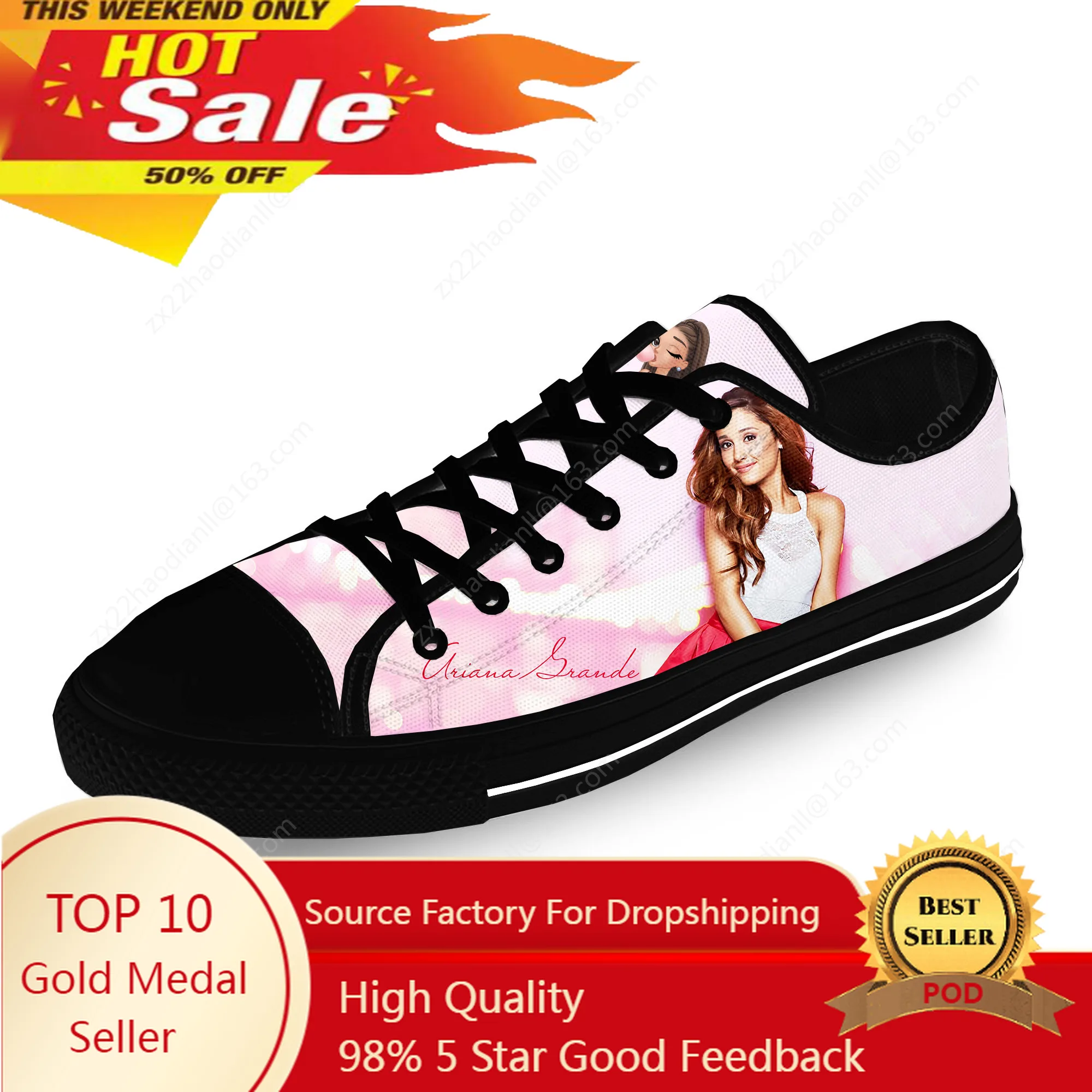 Grande Pop Singer Music Ariana Casual Cloth 3D Print Low Top Canvas Fashion Shoes Men Women  Lightweight Breathable Sneakers