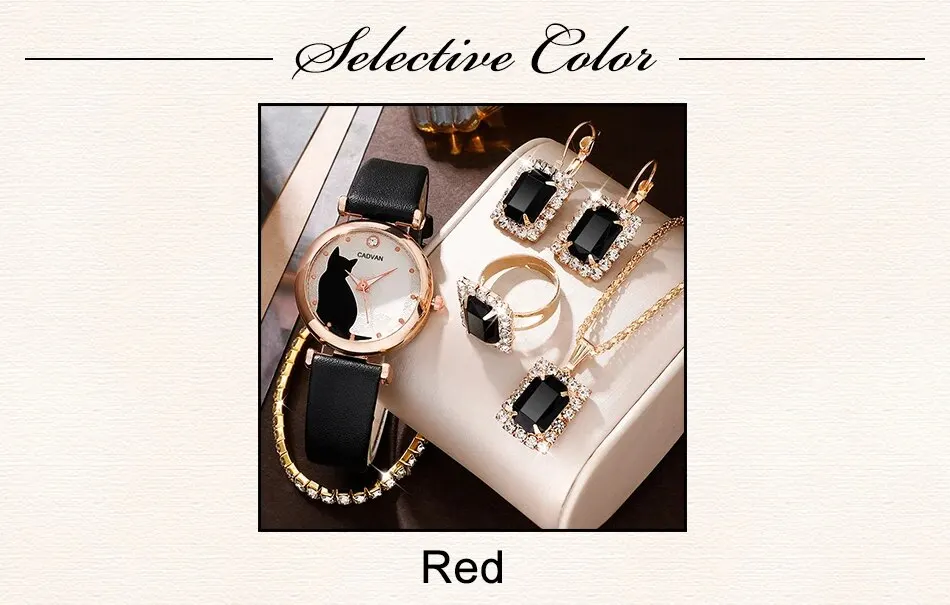 Sb1d2592e4b934767b91ad7ff65fe5cd0d 6PCS Set Women Fashion Quartz Watch Female Clock Cute Cat Dial Luxury Brand Design Ladies Leather Wrist Watch Montre Femme Mallzona