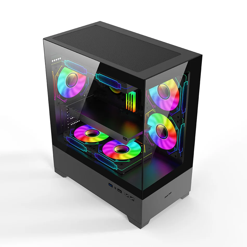 Power Train Illusionary Realm 3 M-ATX Desktop Case Support 350mm GPU 240 Water Cooler Side Transparent Computer Chassis PC Case PC Chassis Computer Chassis Frame