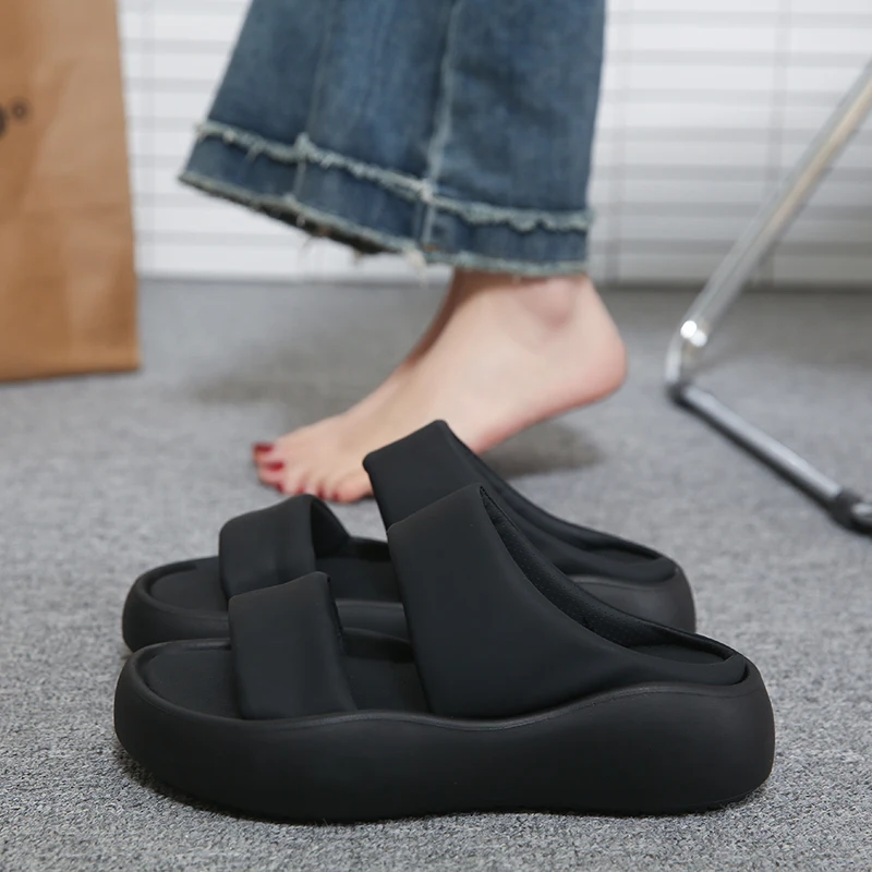 

2023 Summer New Round Head Solid Color Open Toe Women External Wearing Slippers Simple and Sexy Slope Heel Women's Shoes