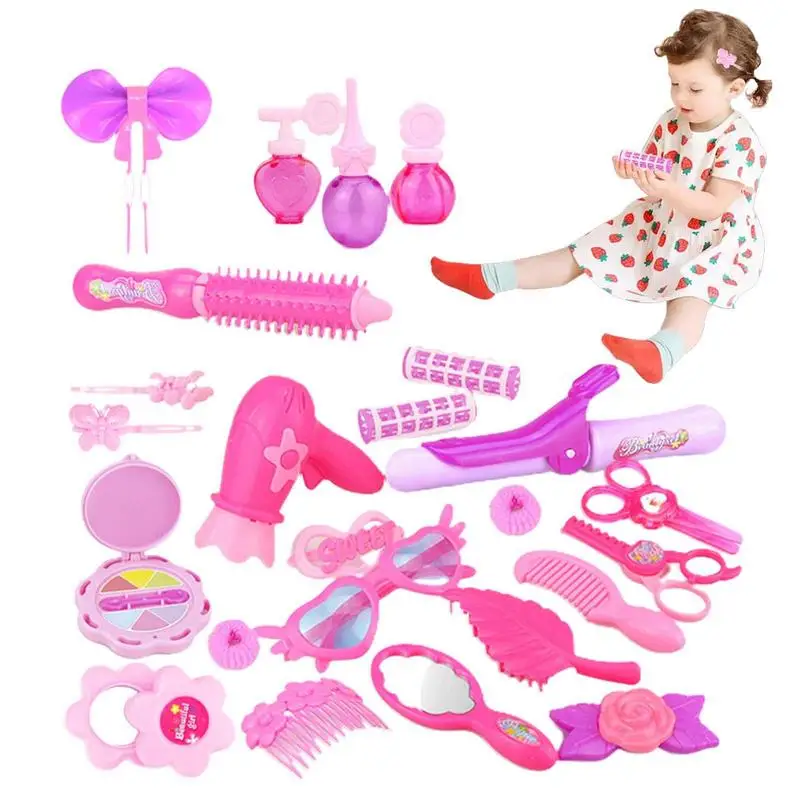 

Pretend Play Kid Make Up Toys 25/32PCS Pink Makeup Set Princess Hairdressing Simulation Toy For Girls Dressing Cosmetic