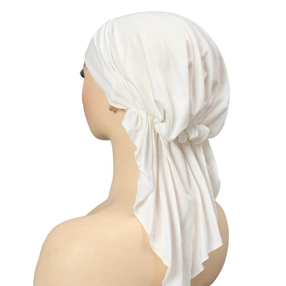 Light Purple Muslim Stretch Inner Hijab Fashion Solid Headband Scarf Ladies Polyester Turban Hats Hair Cover Caps Headscarf 5
