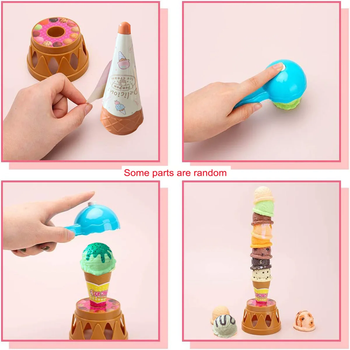Ice Cream Game Ice Cream Cone Play set Sweet Treats Ice Parlour Toy Frozen Dessert Tower Balancing Game Pretend Kitchen Toys Pretend Kitchen Toys Pretend Food Toys Wooden Ice Cream Playset