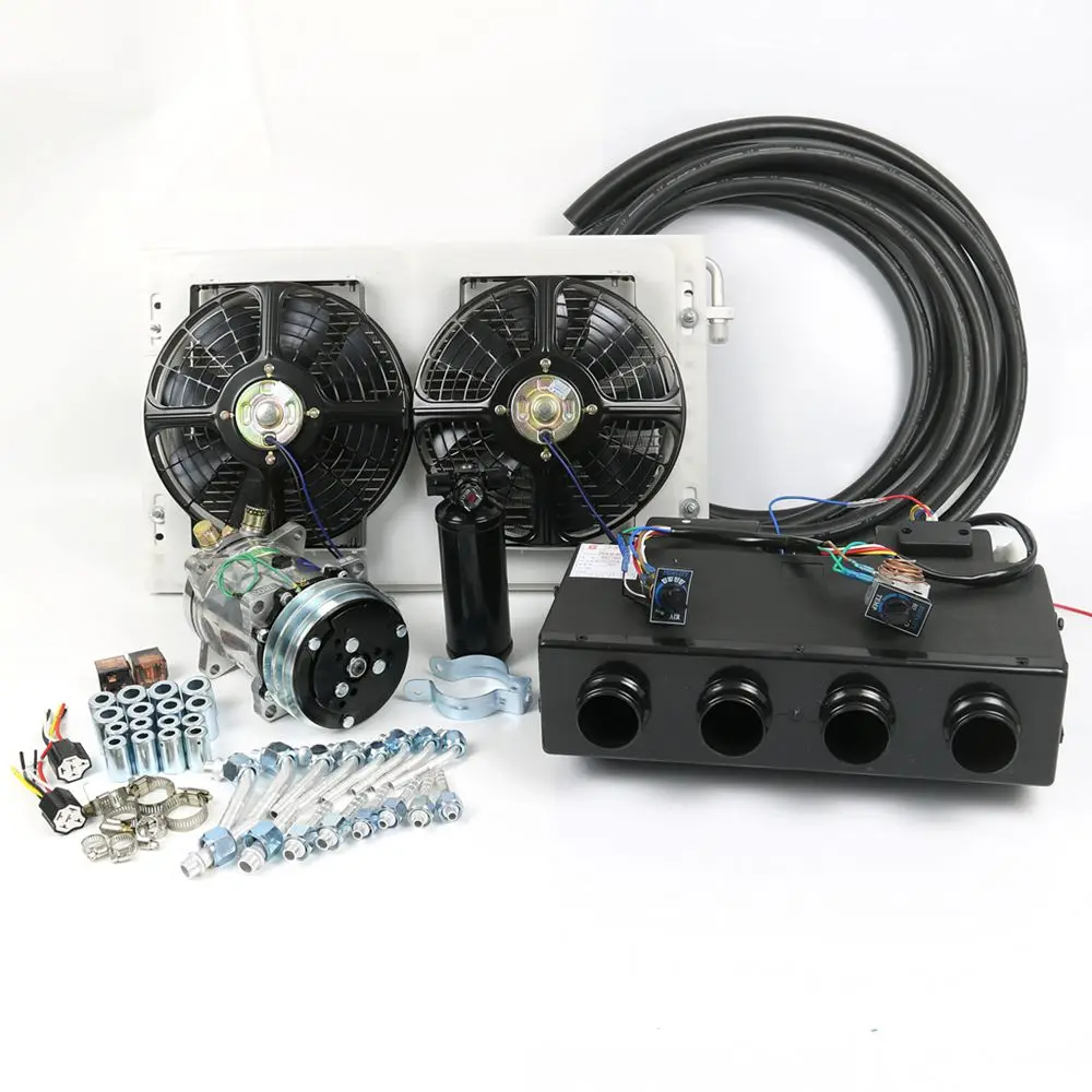

12/24 volts A/C Air Conditioner Evaporator Radiator Compressor kit for Muscle Car Truck Van Tractor Digger Motorhome AC Parts