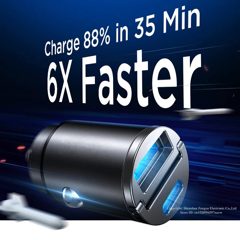 30W 미니 USB C 차량용 충전기 PD QC 3.0 iPhone 14 Pro Max 13 12 11 8 Plus Sumsung iPad Huawei 전화 용 초고속 충전 어댑터