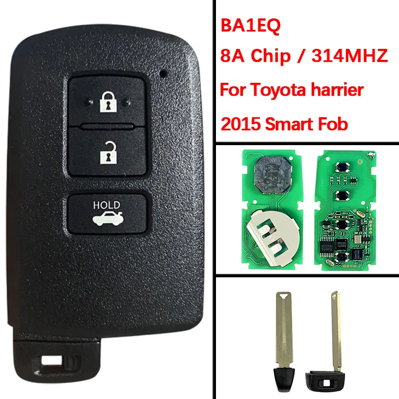 Toyota Harrier 2015 Smart Card Remote Key 3 Buttons 8A Chip 314MHz BA1EQ 2110E 1