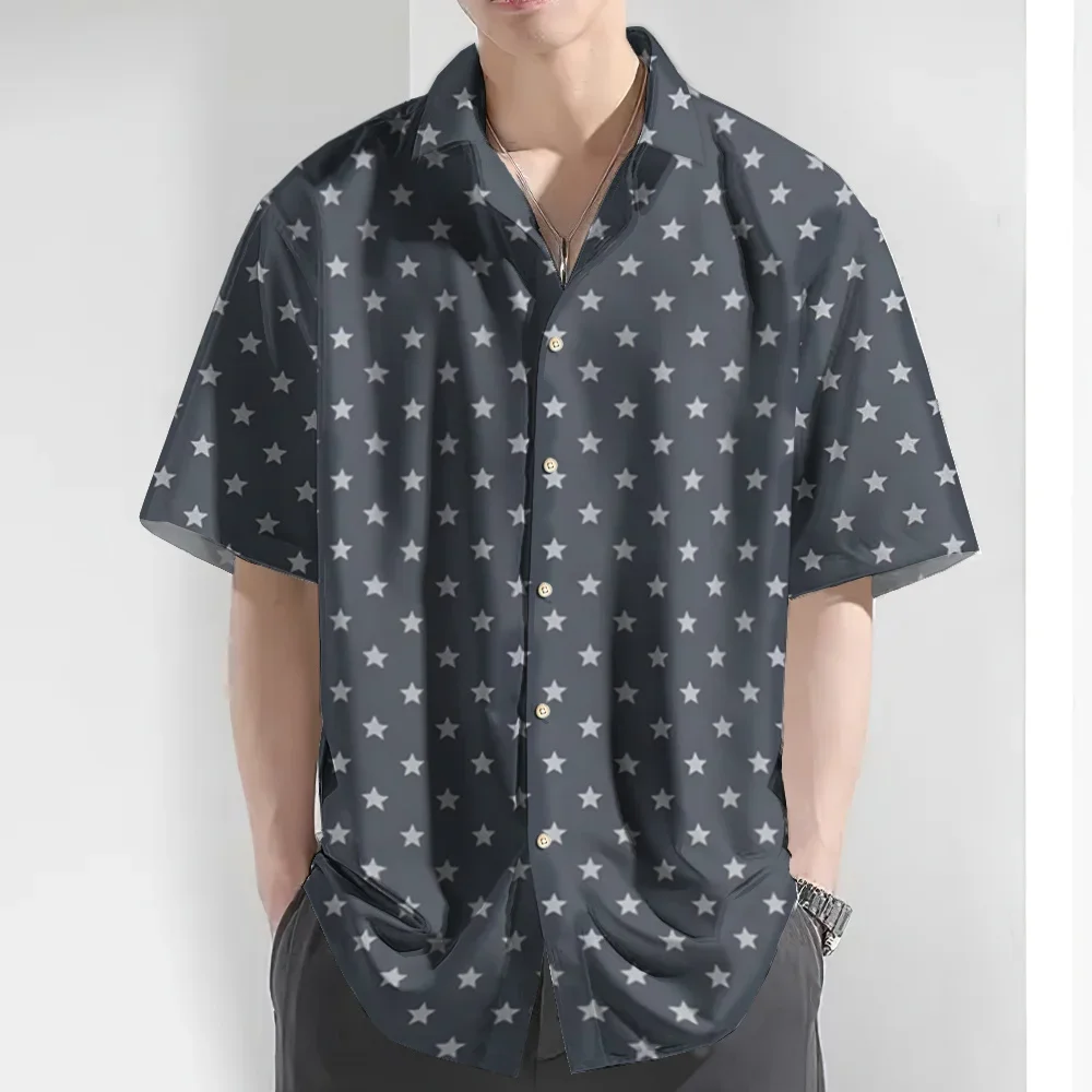 

2024 new men's shirt small icon printed short-sleeved shirt men's summer beach casual Hawaiian shirt daily loose oversized shirt