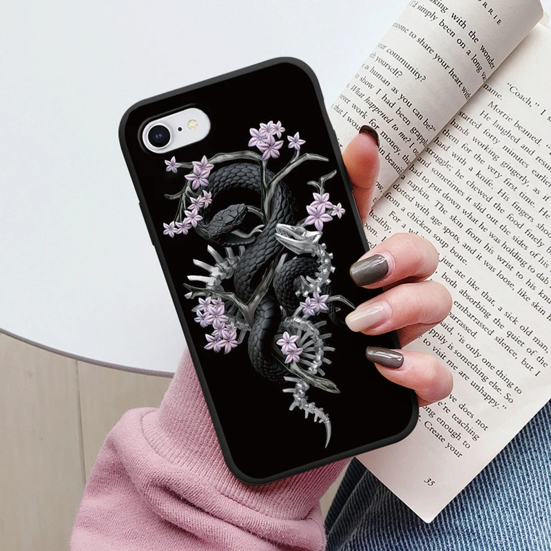 Floral Silicone Phone Case with Cute Cat & Bear Design - Soft Protective Back Cover