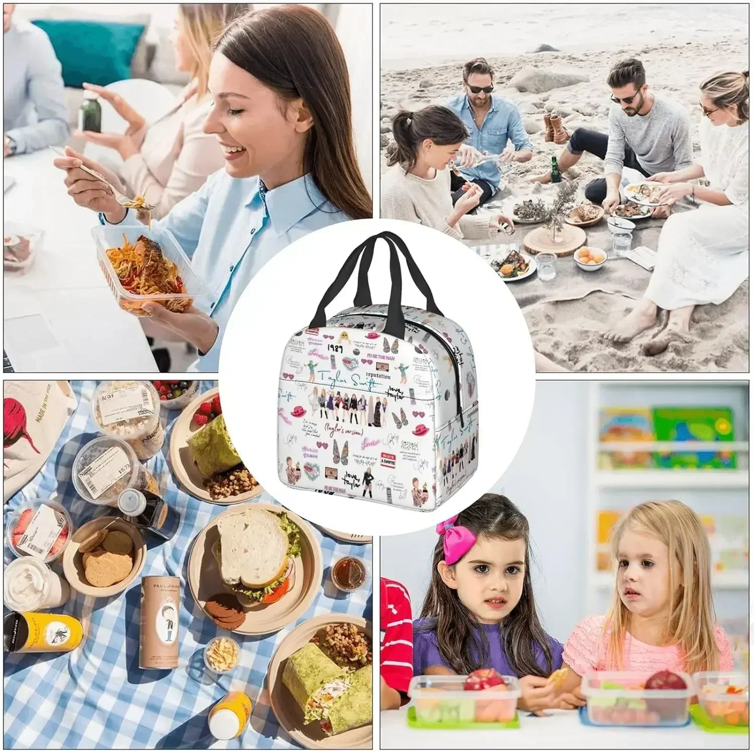 Taylor 1989 Large Capacity Lunch Box Reusable Insulated Lunch Bag Women Refrigerated Tote Bag Work Picnic Beach