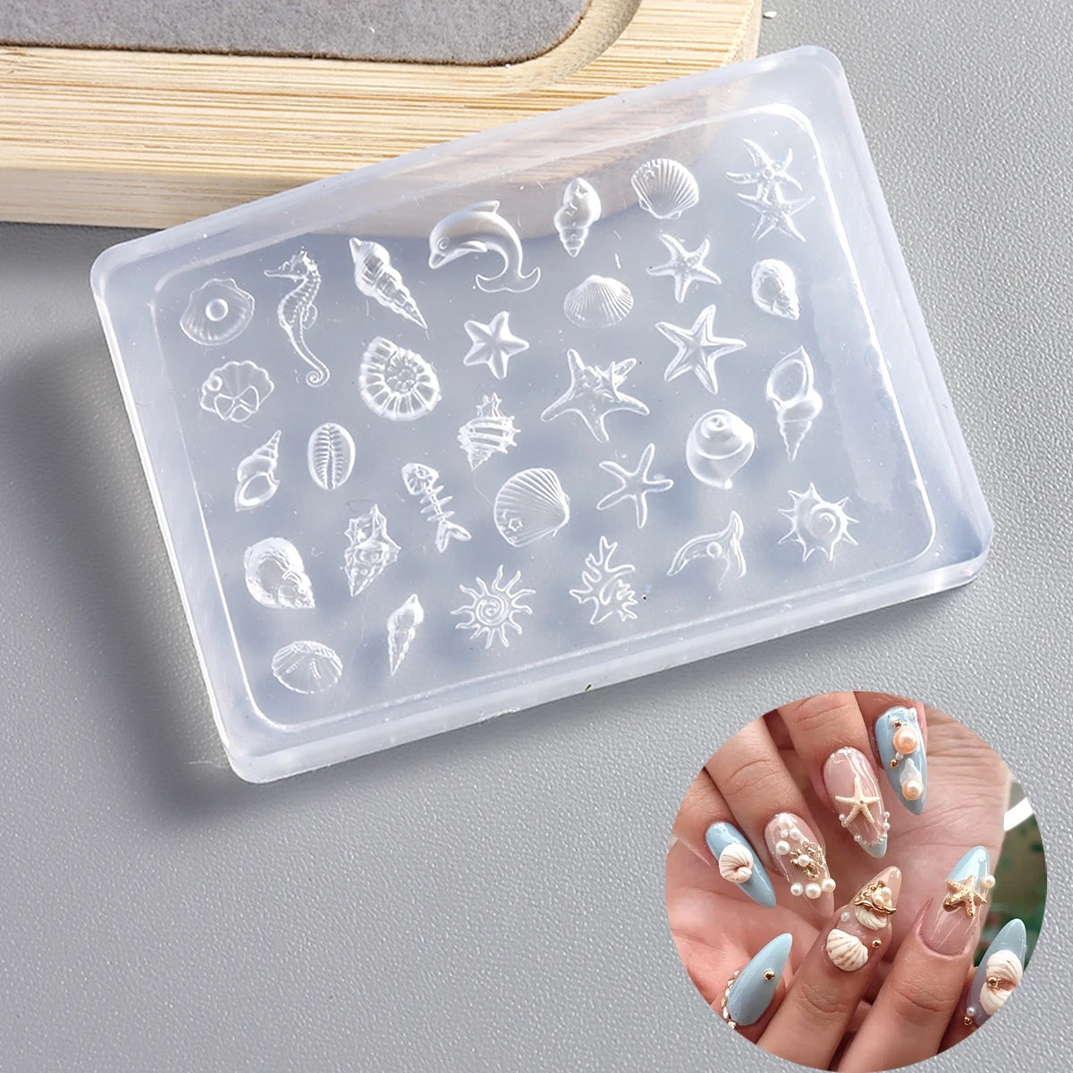 실리콘 네일아트 몰드, 조개 네일아트 몰드, 소라, 불가사리, 리본 조각 몰드, 웨어러블 네일 액세서리