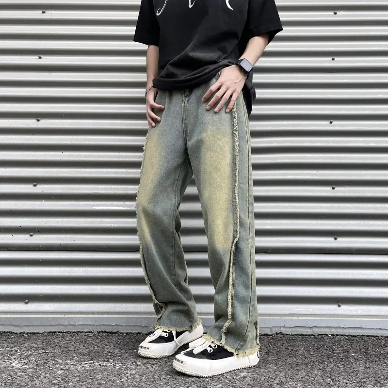 OIMG New Fashion Old Y2K Streetwear Stacked Baggy Ripped Jeans Pants Men Clothing Straight Denim Trousers