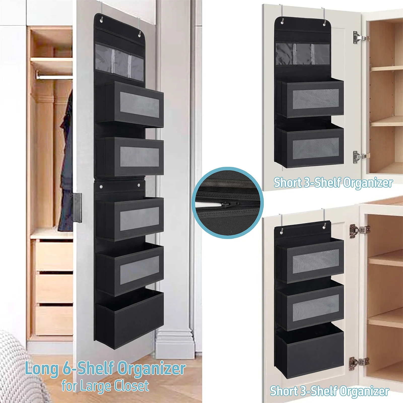 1 PC Non-Woven Fabric, 6-Layer Detachable, Divided Into 2 Hanging Storage Door Devices With Hooks, Anti Swinging Dormitory 3