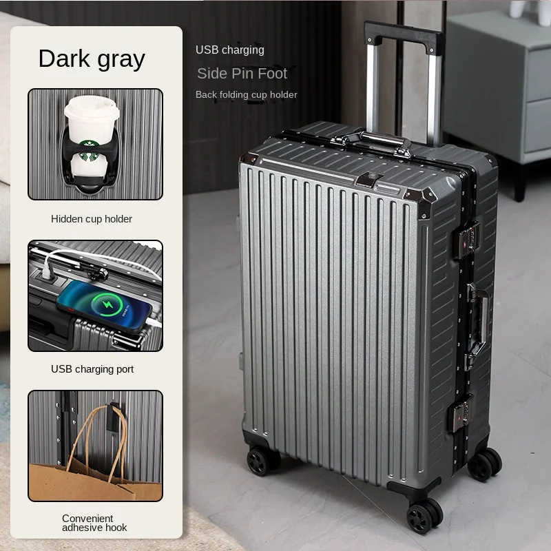 Hard Shell Suitcase With Usb Charging Port And Cup Holder_voghion.com