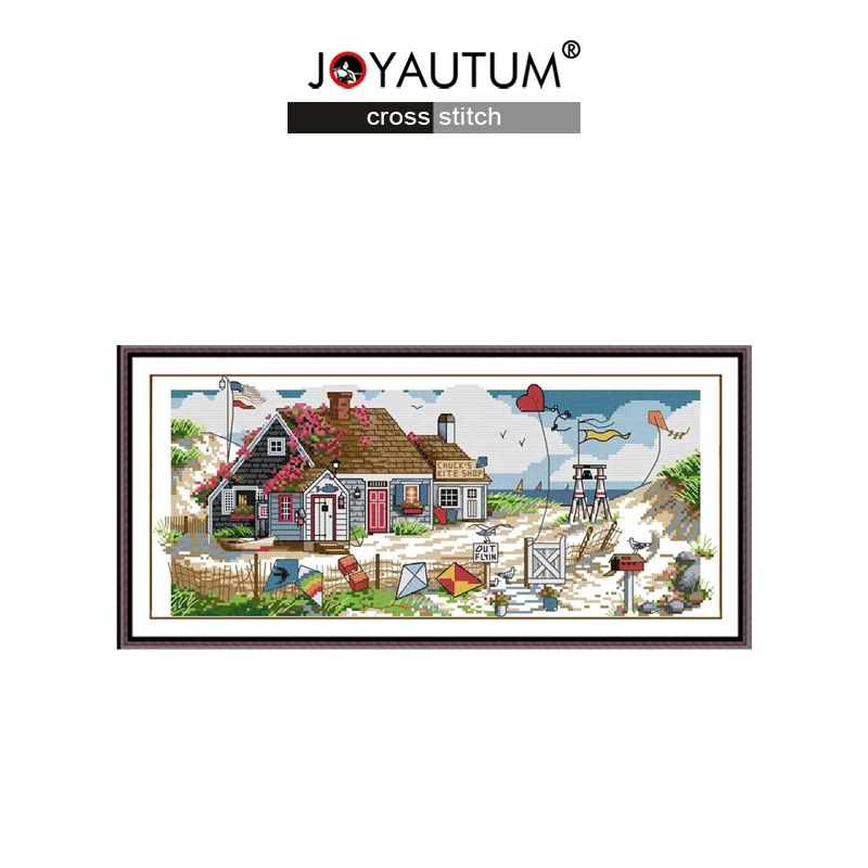 Seaside cottage print cross stitch kite painting living room home decoration hanging painting DIY self embroidery material package