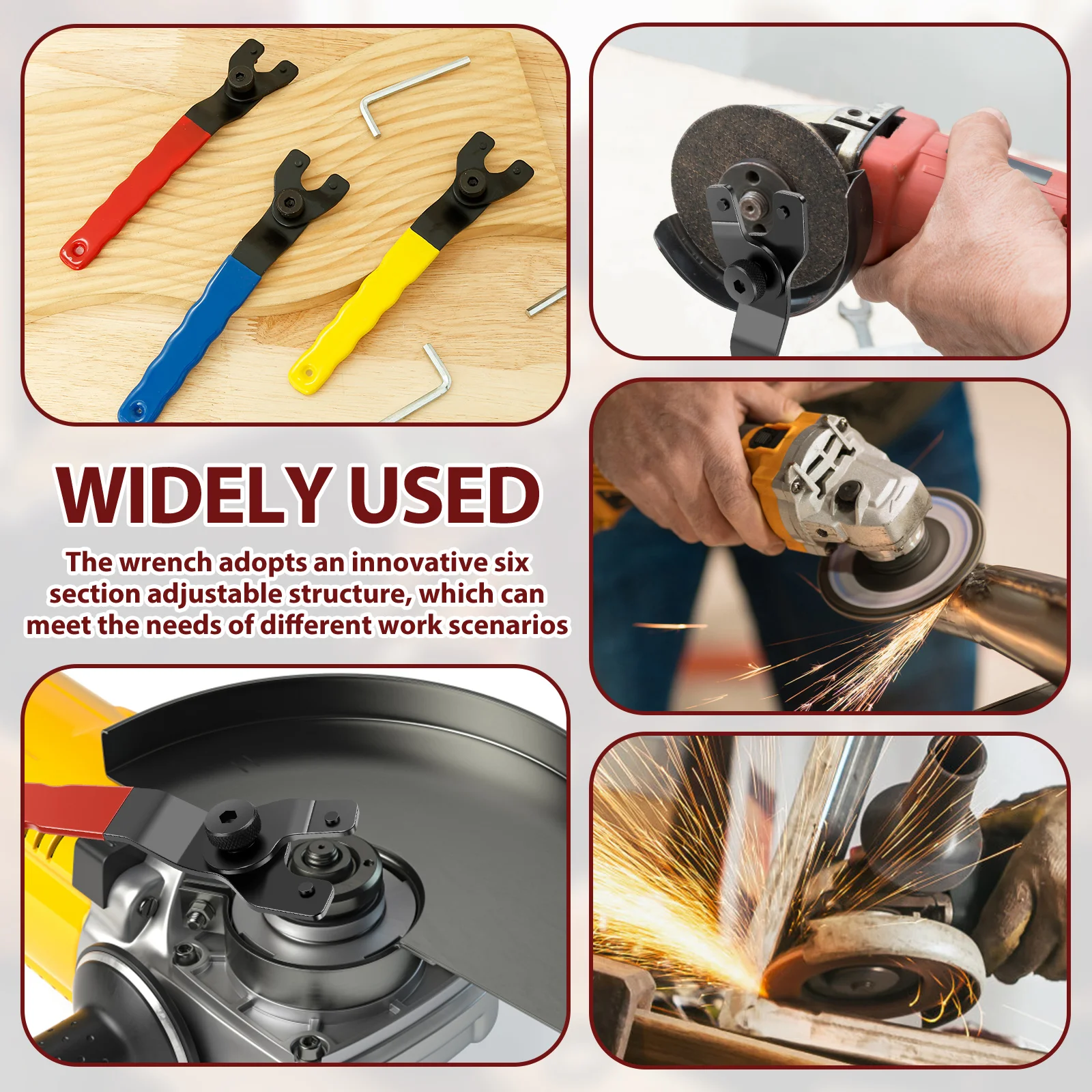 Angle Grinder Wrench Pin Spanner with Hex Key 5/8"-11 Adjustable Flange Metal Spanner for Most Grinder Bench Circular Saw