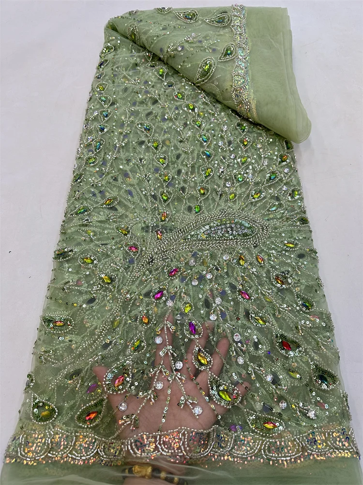 

African Sequins Beaded Lace Fabrics 2023 High Quality Stones Embroidery French Nigerian Lace Fabric For Wedding Sewing