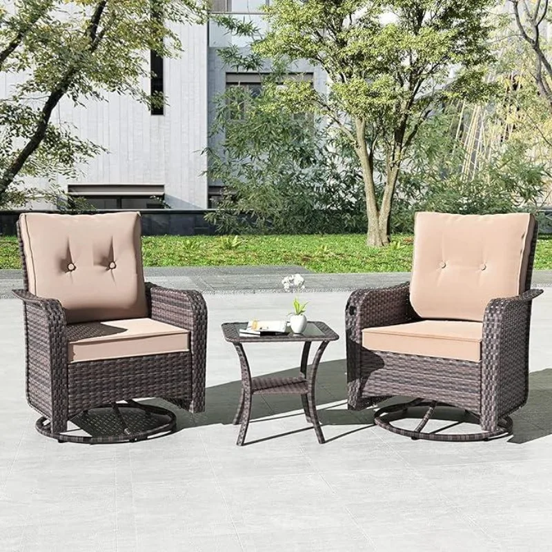 

3 Pieces Patio Furniture Set,Outdoor Swivel Rocking Chairs Porch Furniture Patio Rattan Chairs with Table