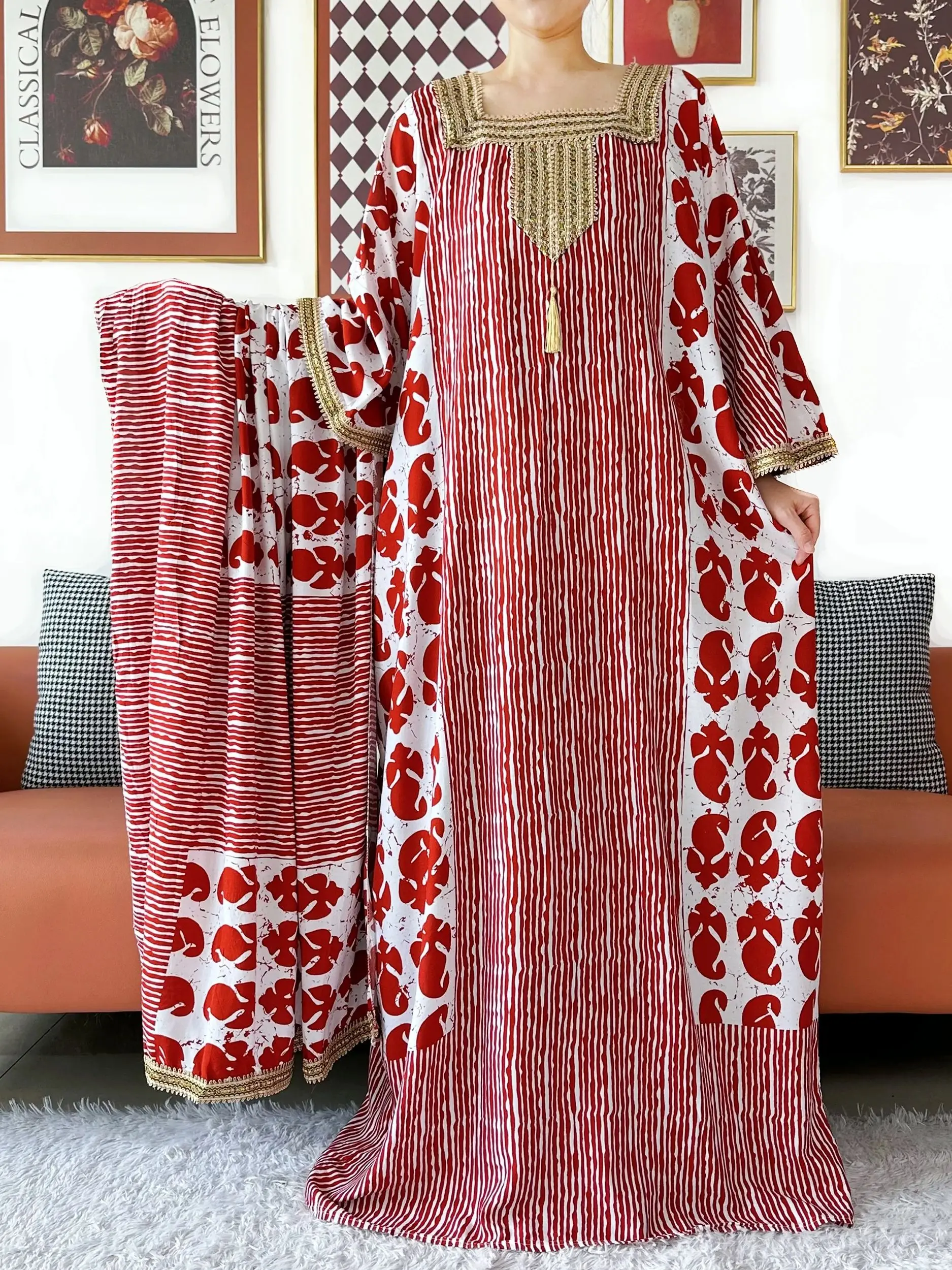 2025 Elegant Abaya Dress Bat Sleeves Off-Shoulder Kaftan Cotton Women Loose Abaya Boho Maxi Dress Casual Dress African Vestidos 5