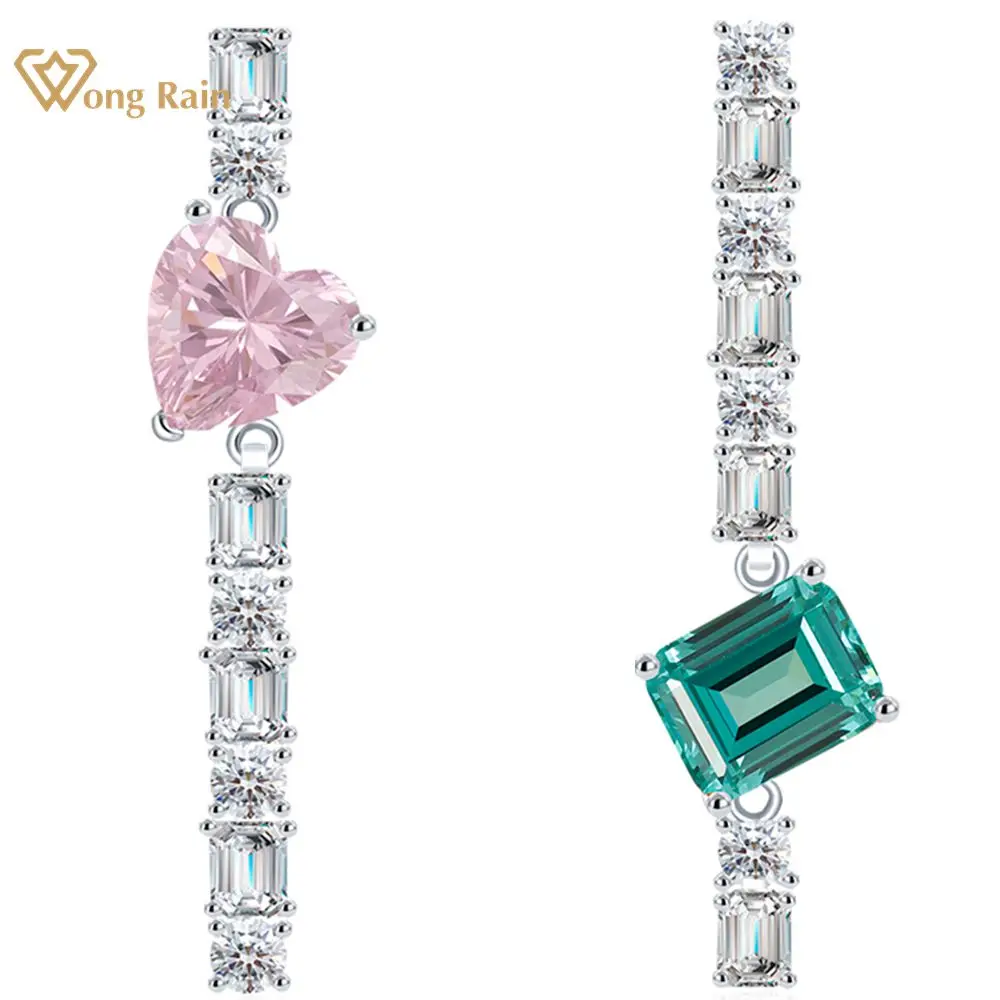 

Wong Rain 100% 925 Sterling Silver 7*9MM 8MM Emerald Pink Sapphire High Carbon Diamond Gemstone Drop Earrings for Women Jewelry