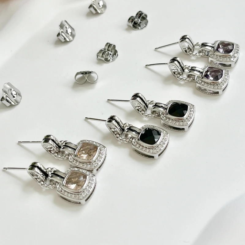 HSC DY Cable Classics Earrings in Sterling Silver with Amethyst and Pave Diamonds at Ahee Jewelers