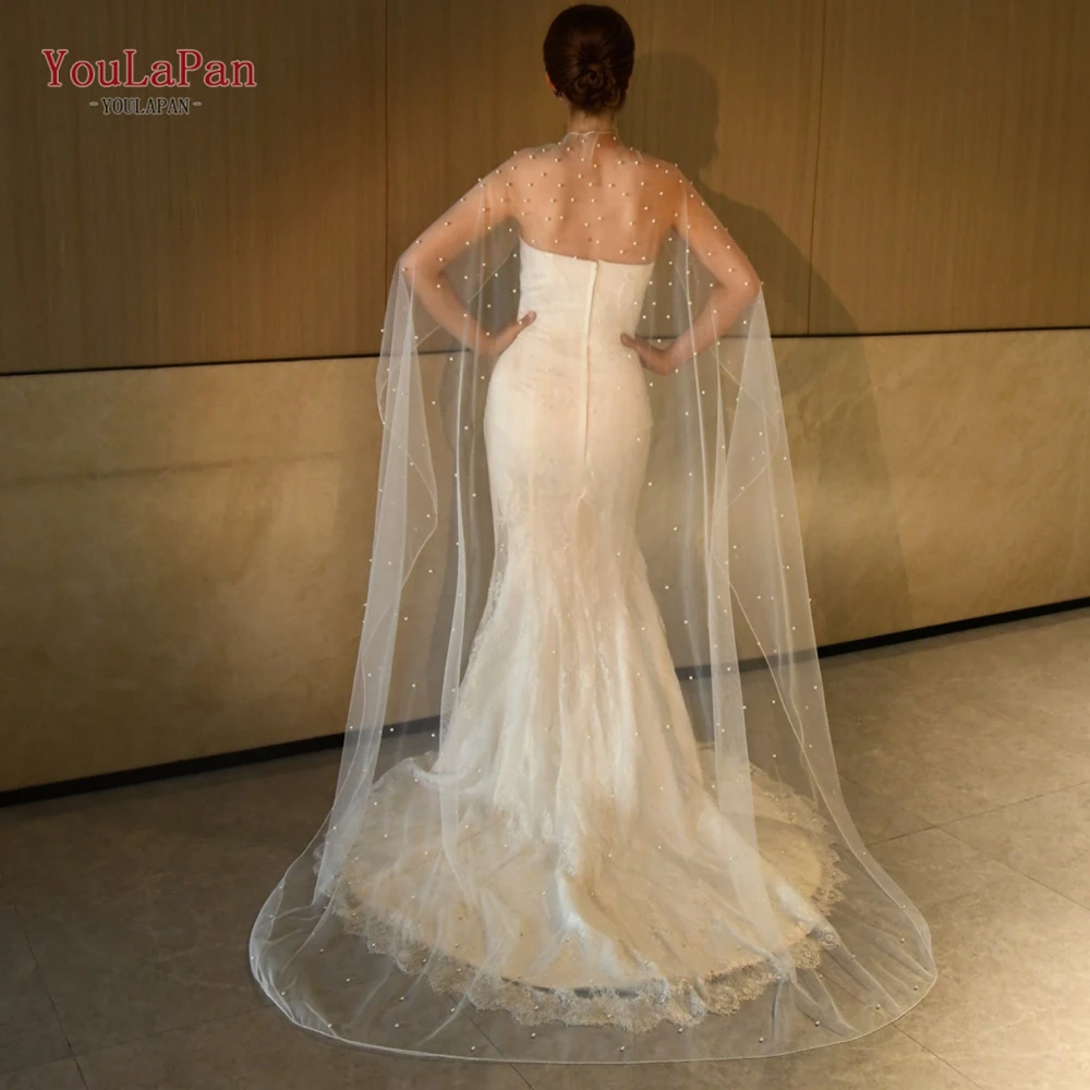 YouLaPan G17 Abridal 긴 왈츠 숄, 여름 결혼식 시스루 볼레로 진주 망토, 우아한 아침 신부 DIY 재킷