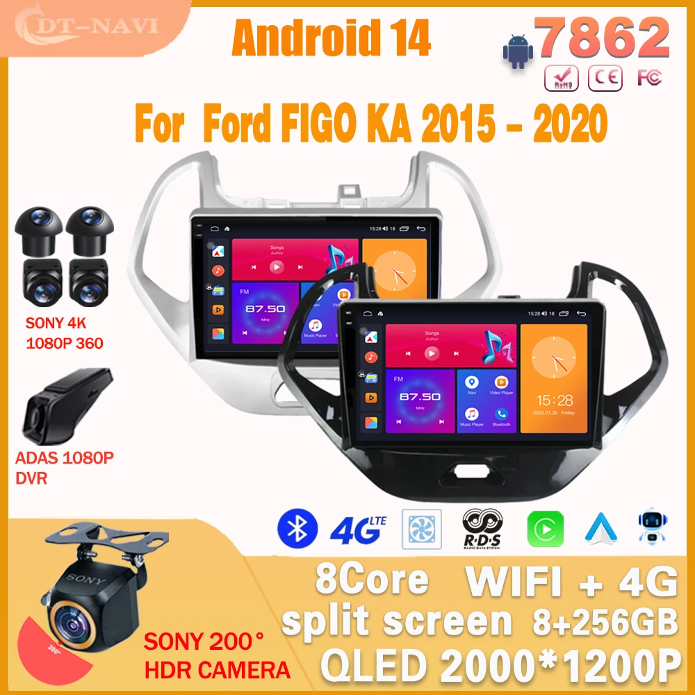 

Автомобильный радиоприемник на Android 14, стерео, мультимедийный плеер для Ford FIGO KA 2015-2020, беспроводная навигация для Carplay, головное устройство 4G, разъем 2Din, DVD