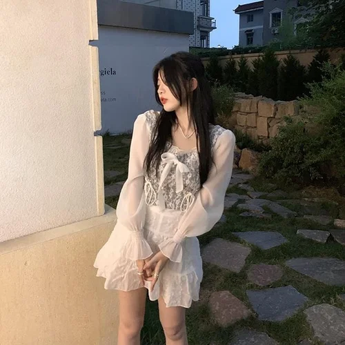 여성용 플로럴 스플라이스 디자인 블라우스, 스위트 러블리 스퀘어 칼라 쉬폰, 얇은 고품질 슬림 프레피 한국 스타일, 여름 패션 3