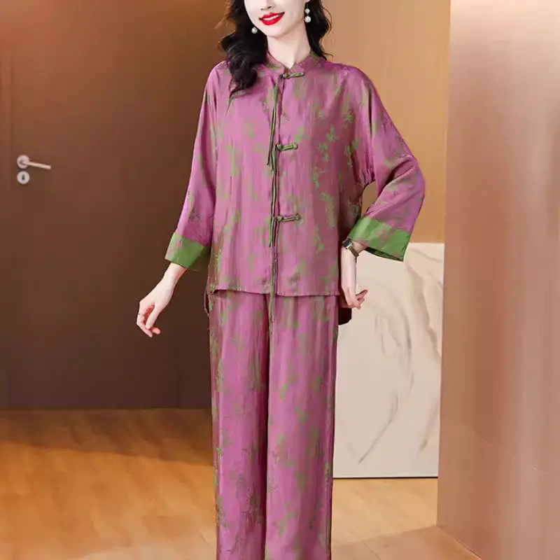 

Large Size Women's Clothing 2024 Spring/Summer New Mid Aged And Elderly Mom's Wear Loose Retro Chinese Two Piece Set Outfit K369