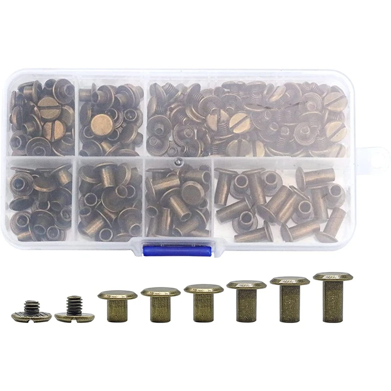 

Hot 90 Sets Chicago Screws Assorted Kit, 6 Sizes Of Round Flat Head Leather Rivets Metal Screw Studs For DIY Leather Craft