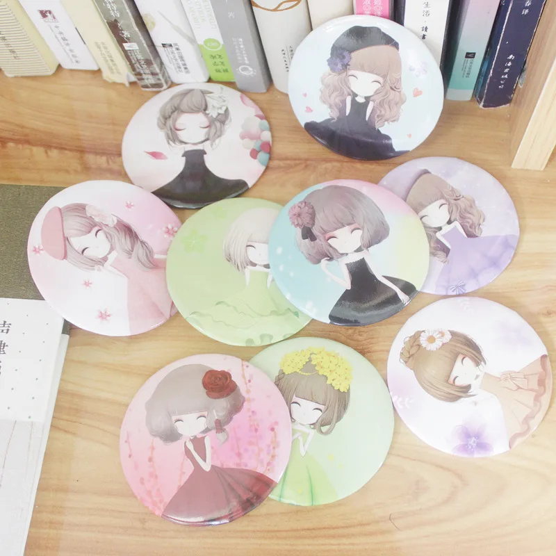 Makeup Mirror 30 Pcs Prinecess Metal Cosmetic Portable Dressing Mirror Small Round Cartoon Mirror Girls Makeup Mirrors Travel Make Up Tools