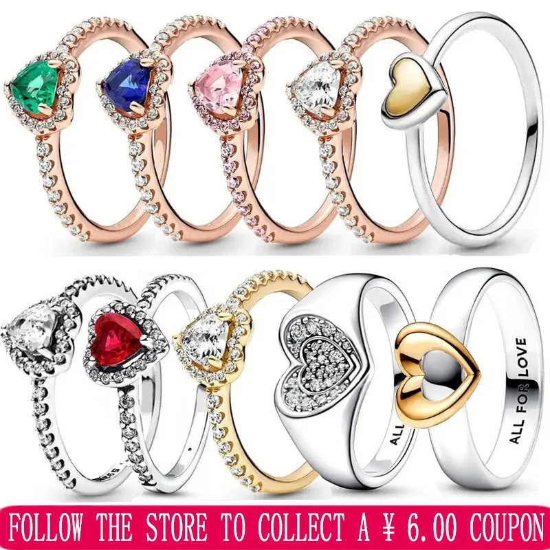 New Women's 925 Sterling Silver Love Stone Heart Ring Sparkling Two tone Sliding Heart Ring DIY Jewelry Light Luxury Fashion 2023 new women s 925 sterling silver sparkling heart ring red tilted heart single stone ring fashion diy jewelry women s gift