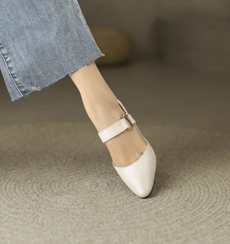 White Ladies Shoes Summer 2025 for Office Work with Medium Heels