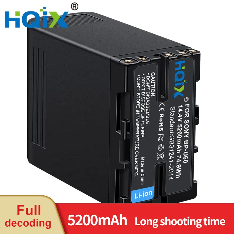 Hqix Per Sony Pxw-Fs5K Fs5M2 Fs7K Fs7 X160 X180 X200 X280 Z190 Z280 Pmw-300K2 300 K1 Ex1 F3 F3K Ex280 Gioco Bp-U60 Batteria Del Caricatore