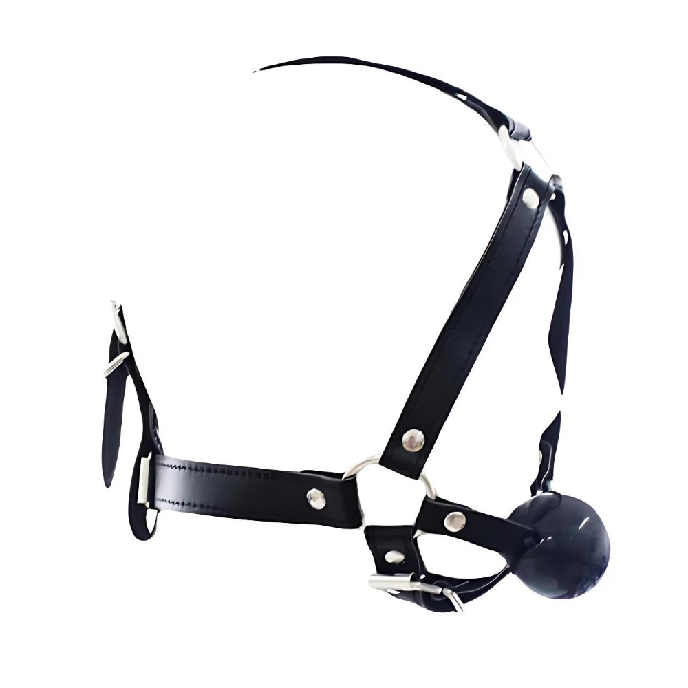 Exotic Accessories - Sex Flirting Mouth Gag Toy for Couples, Adult Erotic SM Leather Harness with Dribbling Soft Ball Mouth Plug