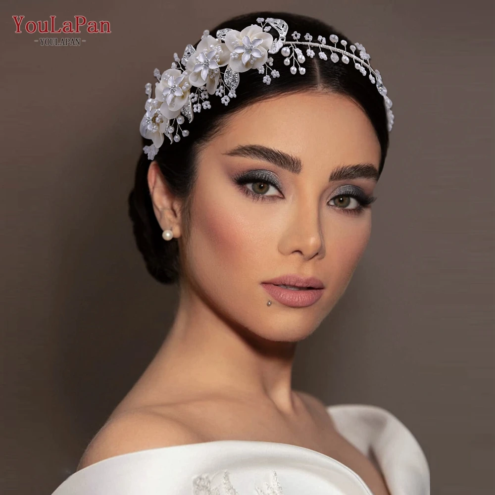 

YouLaPan HP274 Flower Bridal Headband Wedding Headpiece for Brides Handmade Beads Hair Vine Rhinestone Women Hair Accessories