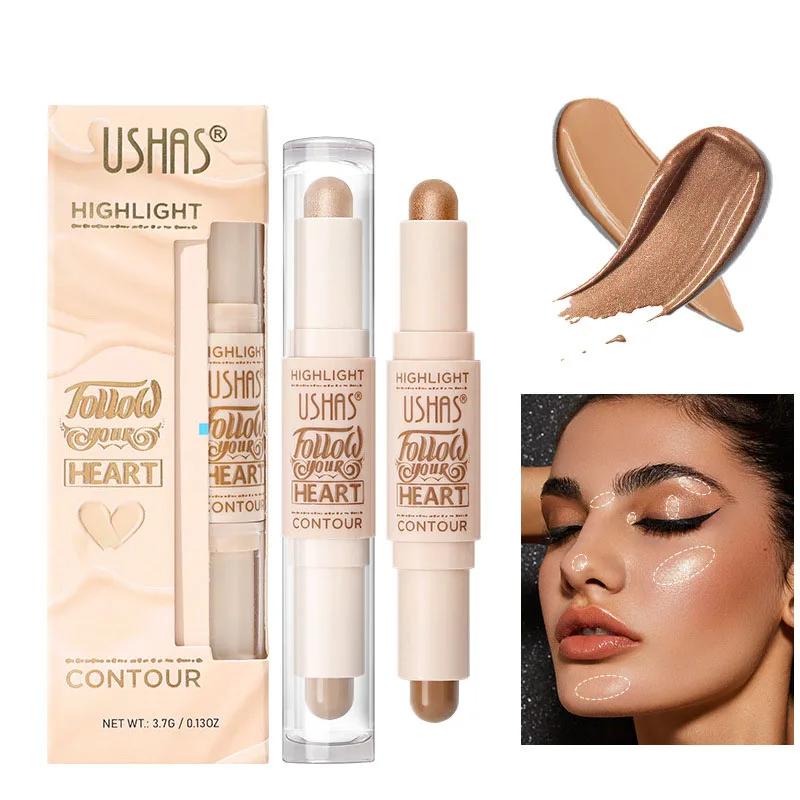 2 IN 1 Shimmer Bronzers Contour Stick Waterproof Multi-purpose Highlighter Shaping Shadow Face Modify Concealer Pen