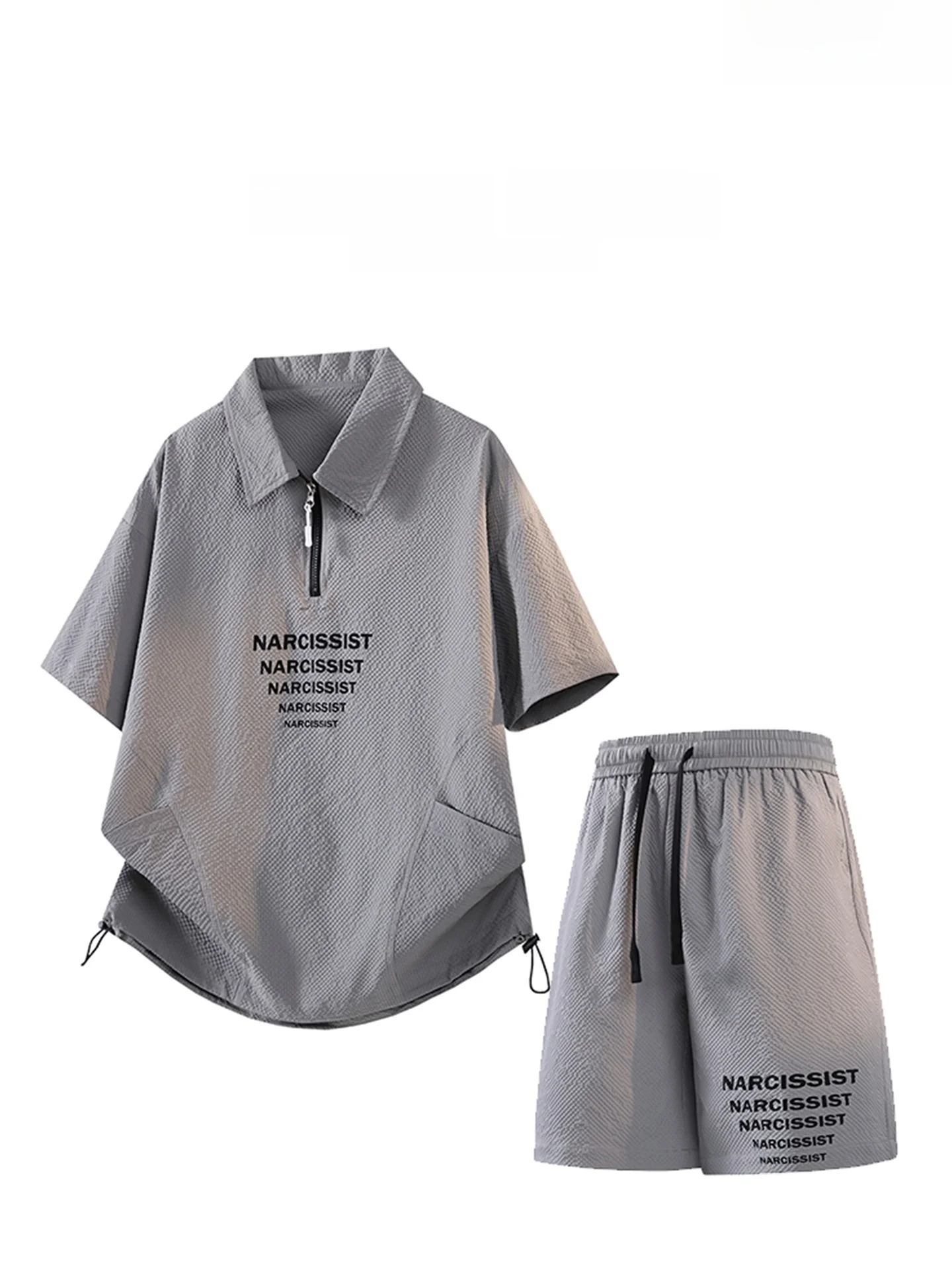 KITH 남성용 스포티 데님 셔츠와 5부 반바지 캐주얼 여름 세트 면 폴리에스테르 혼방 반팔 청소년 패션