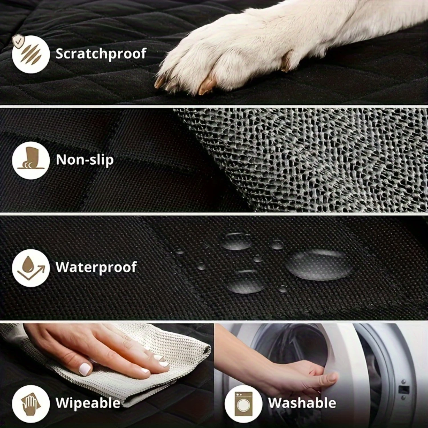 1pc Premium Pet Car Seat Cover-Waterproof, Non-Slip, Anti-Scratch Protective Bench Seat Protector with Orange Piping-Rear Se